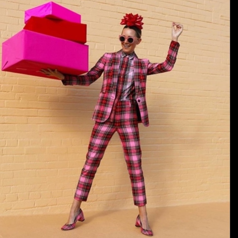 New! J.CREW Cameron Parke Tartan pink Plaid Pants Trousers Size 6 small - Picture 13 of 13